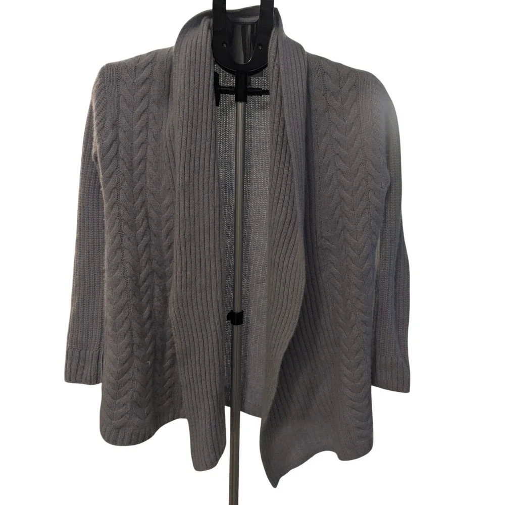 Haven Well Within Cardigan Women XS Blue Cashmere Cable‎ Knit Open Front Sweater